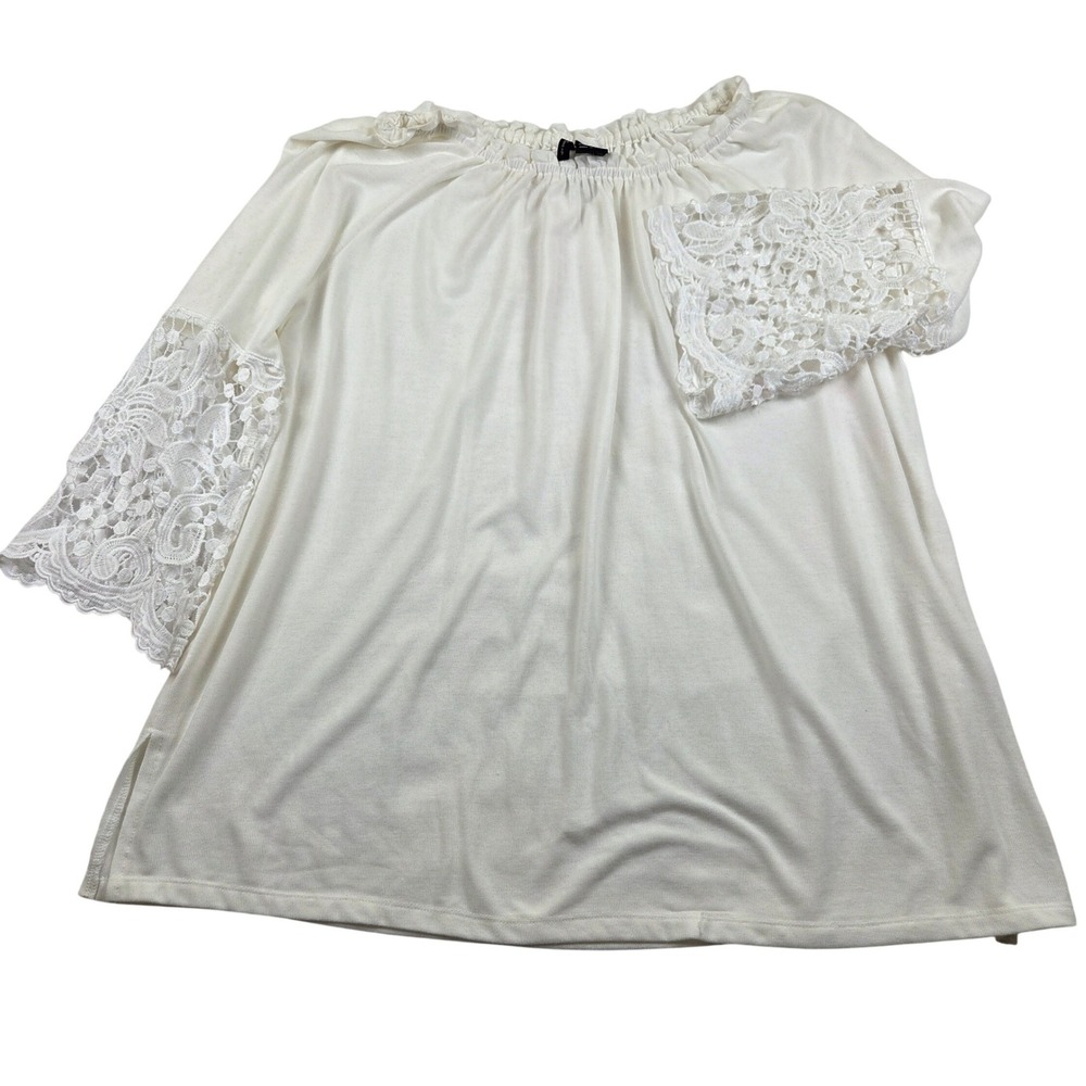 New Directions Woman Top Ivory Lace Bell Sleeve Off Shoulder Boho 0X